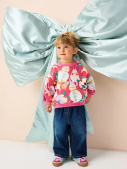 Bright Pink Christmas Print Crew Neck Sweatshirt (3mths-7yrs)
