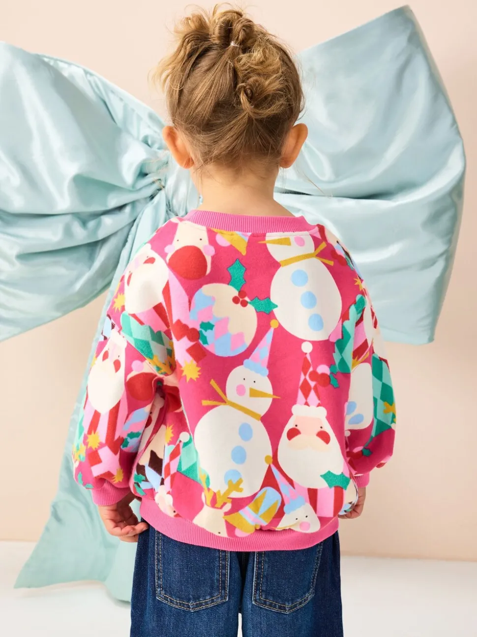 Bright Pink Christmas Print Crew Neck Sweatshirt (3mths-7yrs)