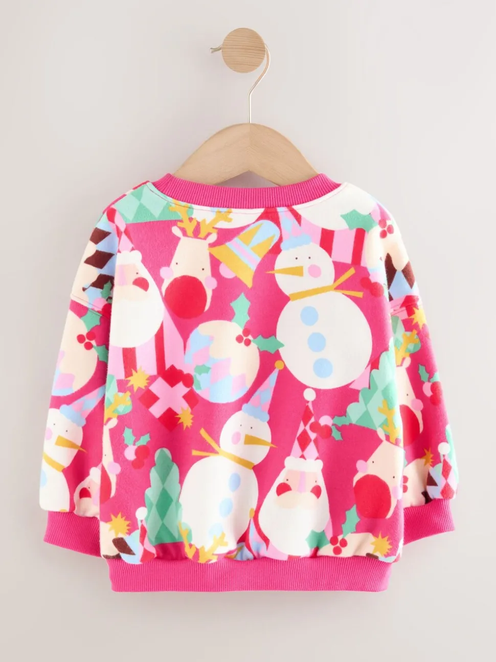 Bright Pink Christmas Print Crew Neck Sweatshirt (3mths-7yrs)