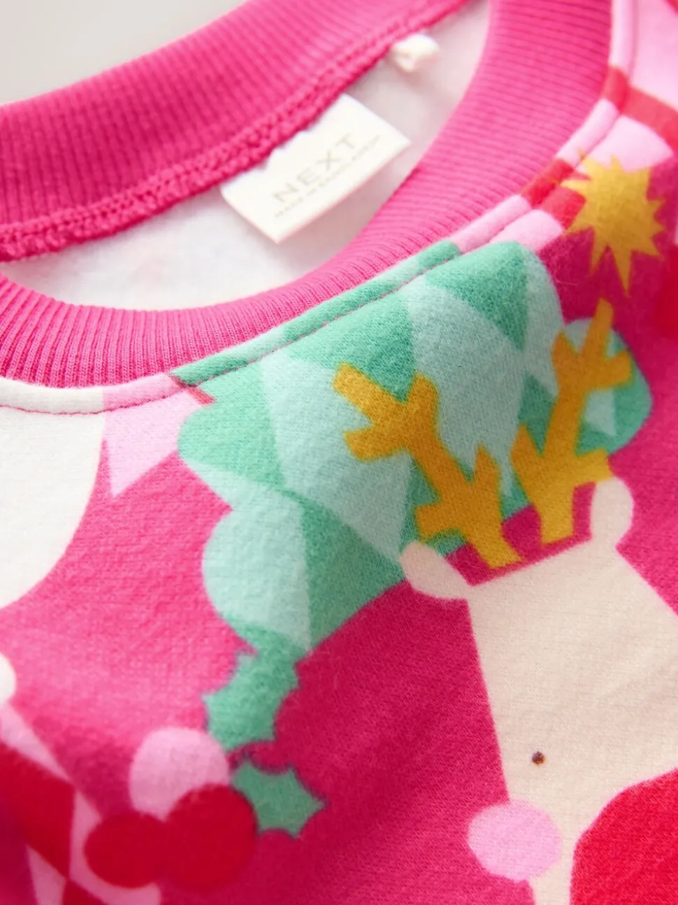 Bright Pink Christmas Print Crew Neck Sweatshirt (3mths-7yrs)