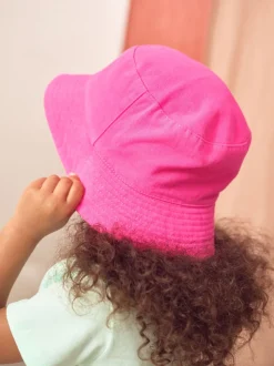 Bright Pink 100% Cotton Bucket Hat (3mths-16yrs)