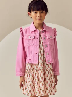 Bright Pink Frill Shoulder Denim Jacket (3-16yrs)