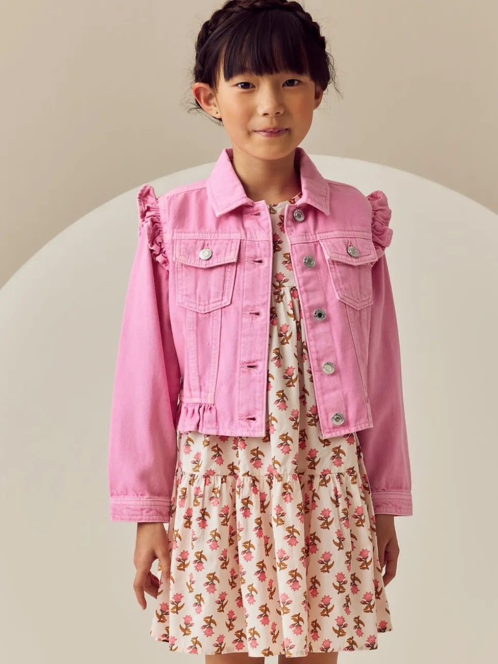Bright Pink Frill Shoulder Denim Jacket (3-16yrs)