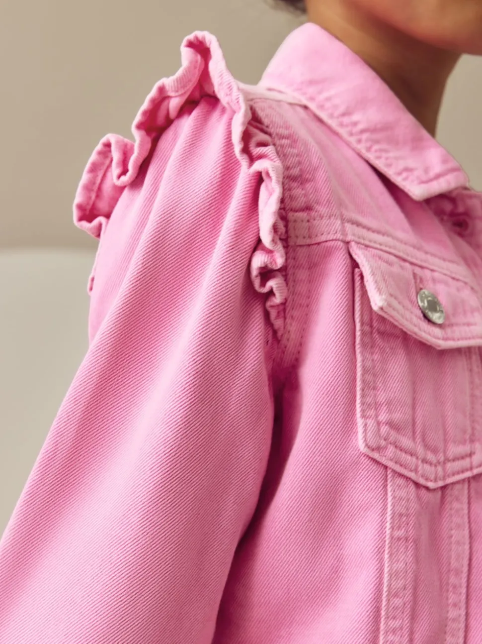 Bright Pink Frill Shoulder Denim Jacket (3-16yrs)