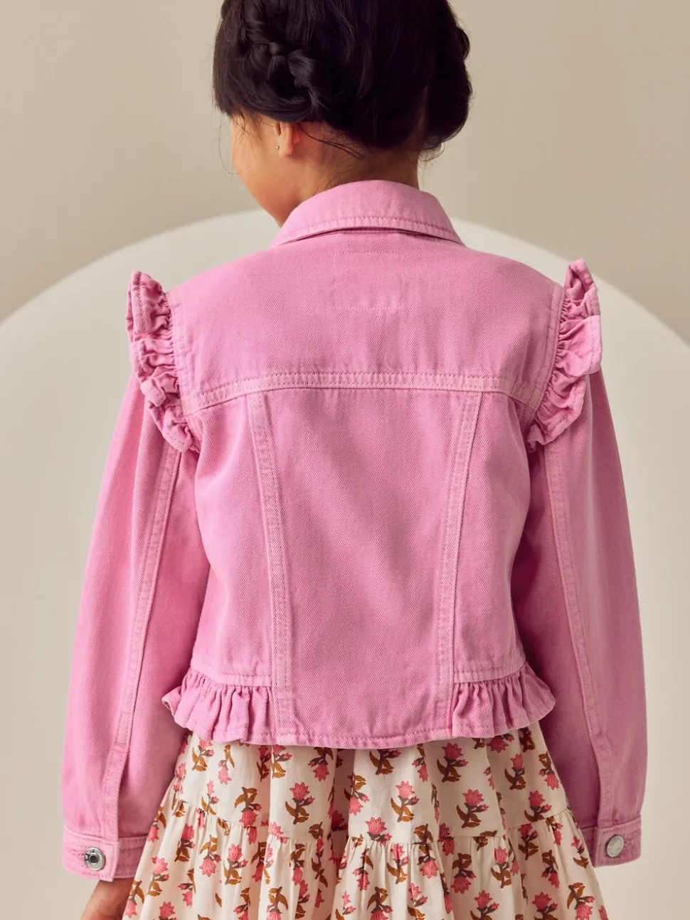 Bright Pink Frill Shoulder Denim Jacket (3-16yrs)