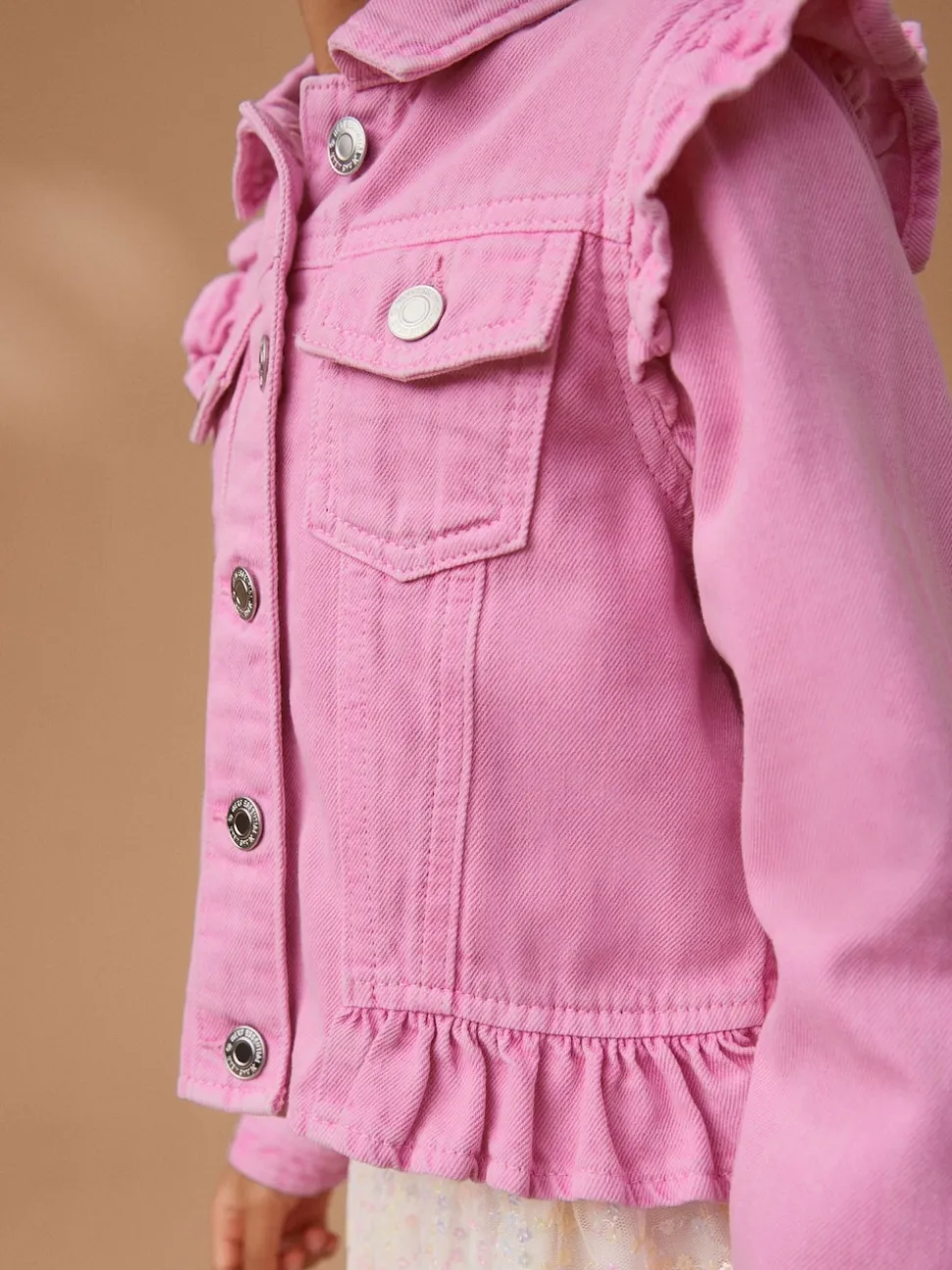 Bright Pink Frill Shoulder Denim Jacket (3-16yrs)