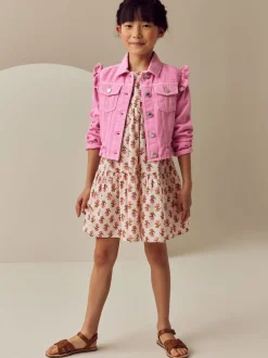 Bright Pink Frill Shoulder Denim Jacket (3-16yrs)