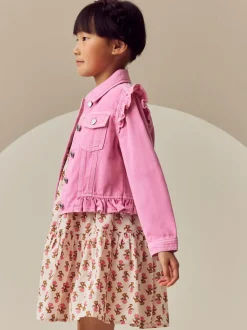 Bright Pink Frill Shoulder Denim Jacket (3-16yrs)