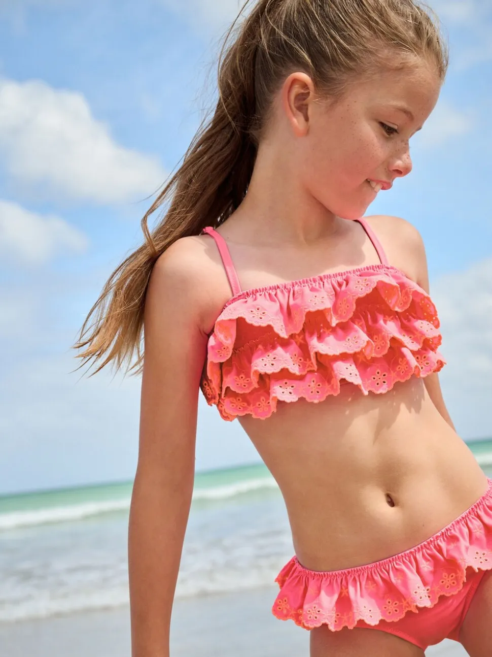 Bright Pink/Orange Tiered Bikini (3-16yrs)