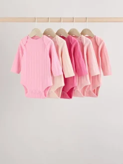 Bright Pink 5 Pack Long Sleeve Baby Bodysuits