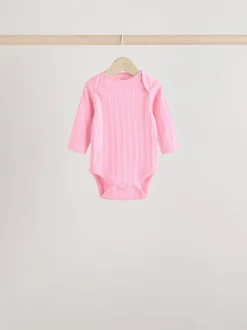 Bright Pink 5 Pack Long Sleeve Baby Bodysuits