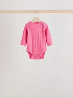 Bright Pink 5 Pack Long Sleeve Baby Bodysuits