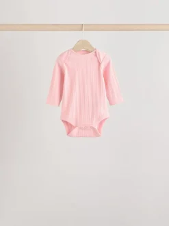 Bright Pink 5 Pack Long Sleeve Baby Bodysuits
