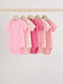 Bright Pink 5 Pack Short Sleeve Baby Bodysuits
