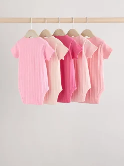 Bright Pink 5 Pack Short Sleeve Baby Bodysuits