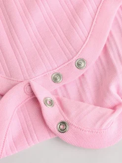 Bright Pink 5 Pack Short Sleeve Baby Bodysuits