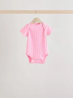 Bright Pink 5 Pack Short Sleeve Baby Bodysuits