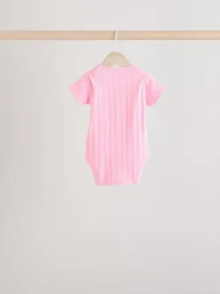 Bright Pink 5 Pack Short Sleeve Baby Bodysuits