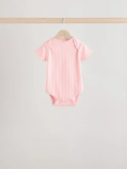 Bright Pink 5 Pack Short Sleeve Baby Bodysuits