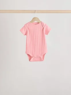 Bright Pink 5 Pack Short Sleeve Baby Bodysuits