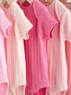 Bright Pink 5 Pack Short Sleeve Baby Bodysuits