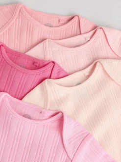 Bright Pink 5 Pack Short Sleeve Baby Bodysuits