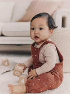 Brown Cherry Quilted Dungaree and Bodysuit Baby 2 Piece Set (0mths-3yrs)