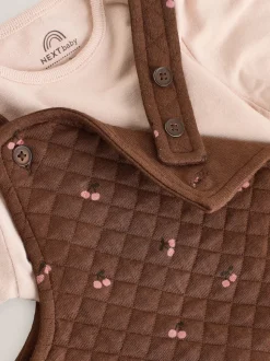 Brown Cherry Quilted Dungaree and Bodysuit Baby 2 Piece Set (0mths-3yrs)