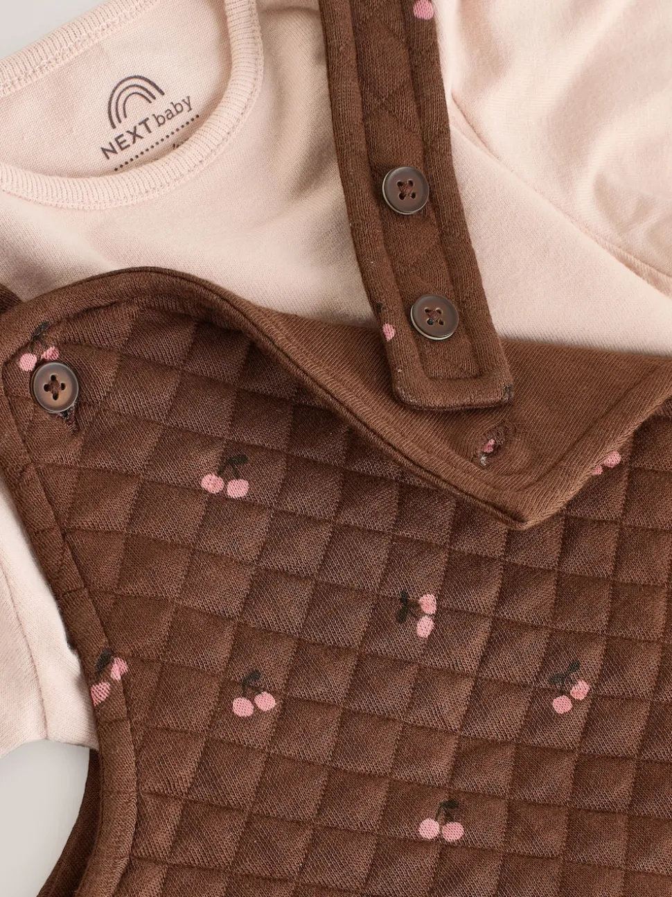 Brown Cherry Quilted Dungaree and Bodysuit Baby 2 Piece Set (0mths-3yrs)