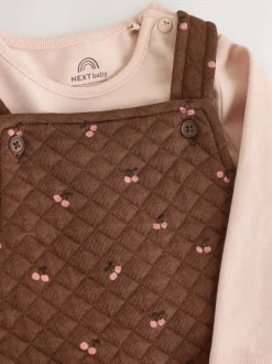 Brown Cherry Quilted Dungaree and Bodysuit Baby 2 Piece Set (0mths-3yrs)