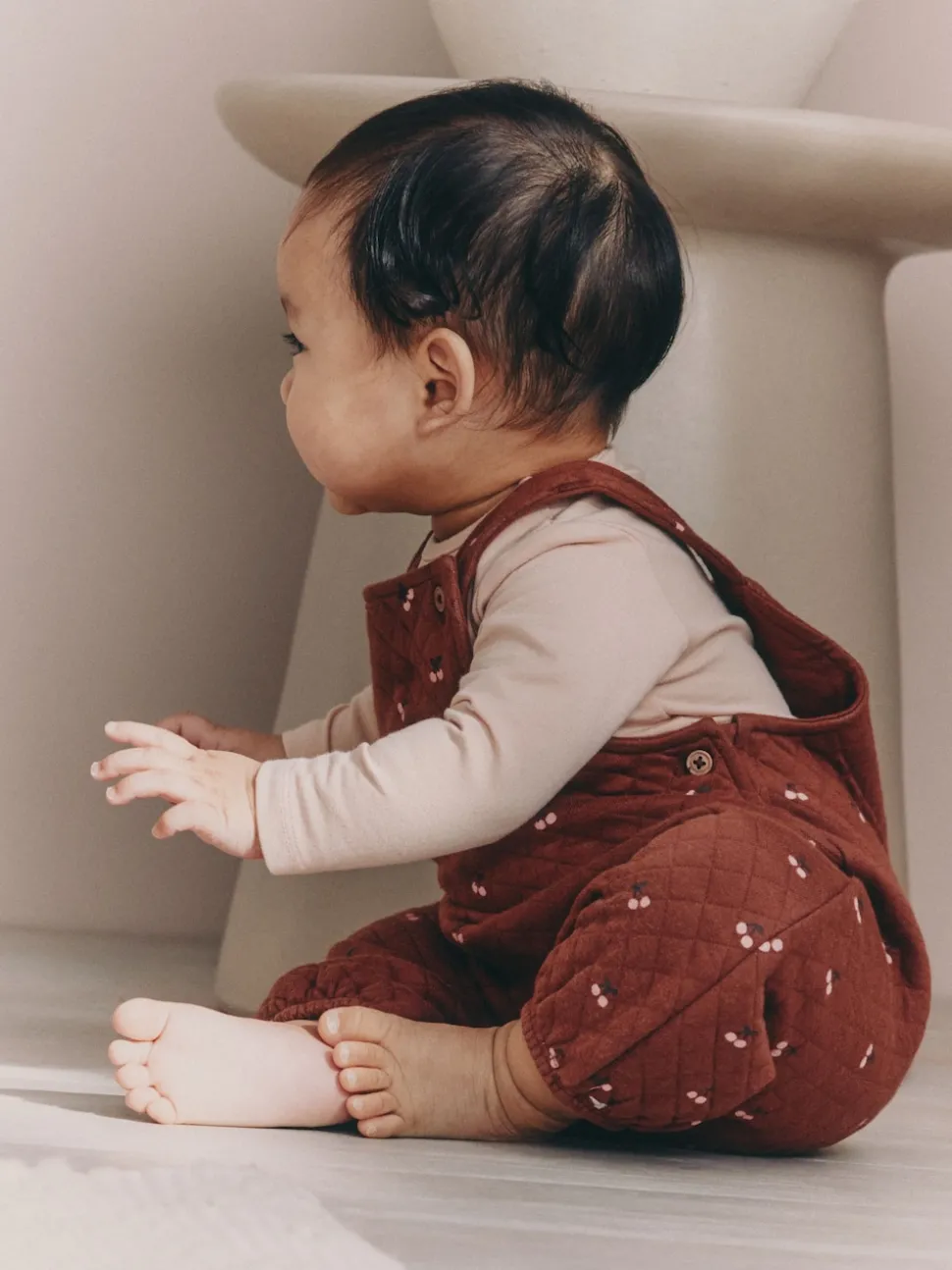 Brown Cherry Quilted Dungaree and Bodysuit Baby 2 Piece Set (0mths-3yrs)