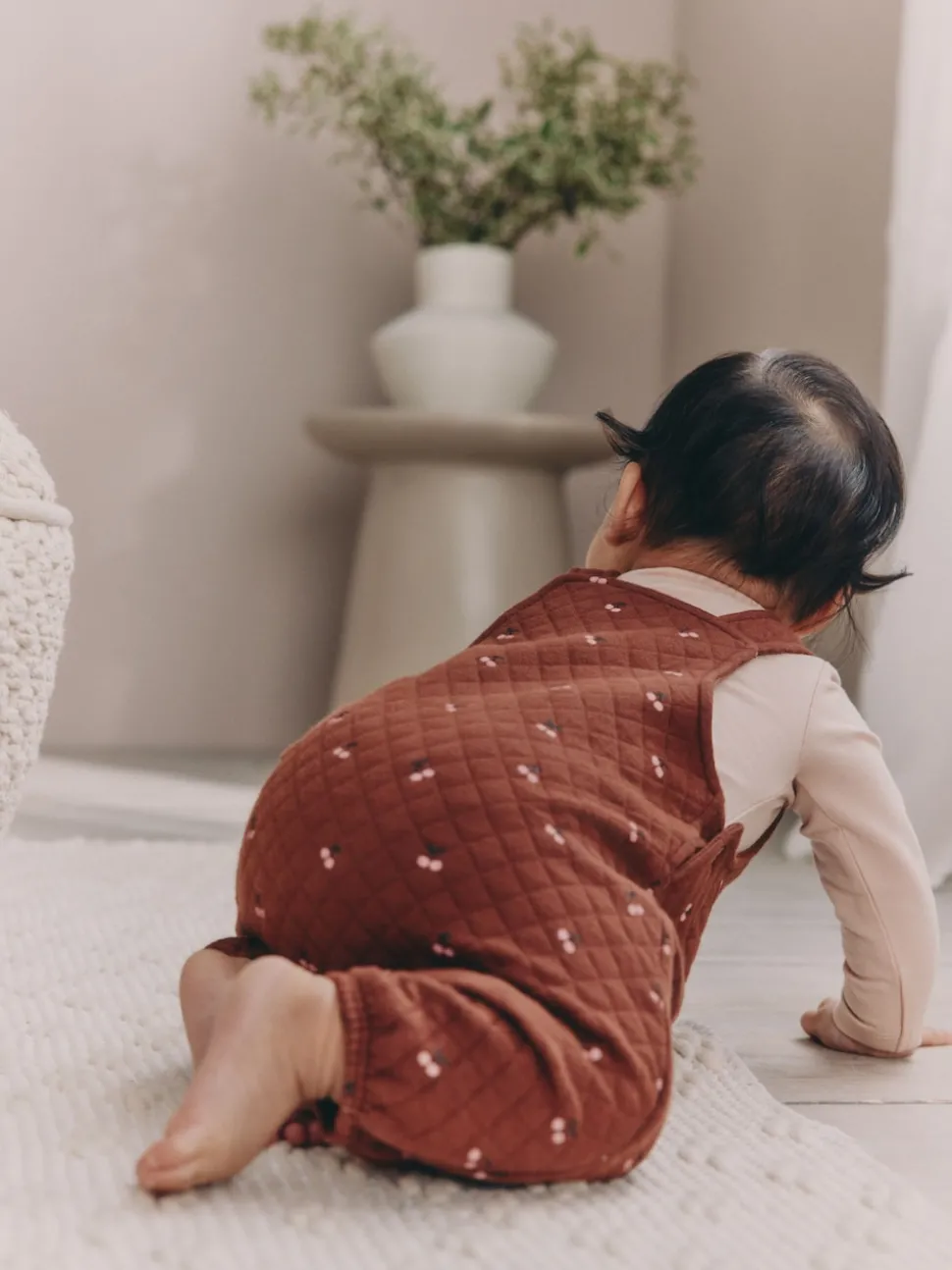 Brown Cherry Quilted Dungaree and Bodysuit Baby 2 Piece Set (0mths-3yrs)