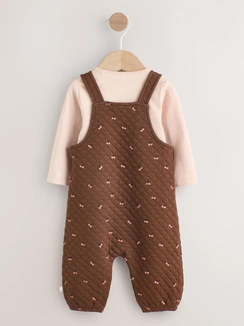 Brown Cherry Quilted Dungaree and Bodysuit Baby 2 Piece Set (0mths-3yrs)