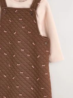 Brown Cherry Quilted Dungaree and Bodysuit Baby 2 Piece Set (0mths-3yrs)