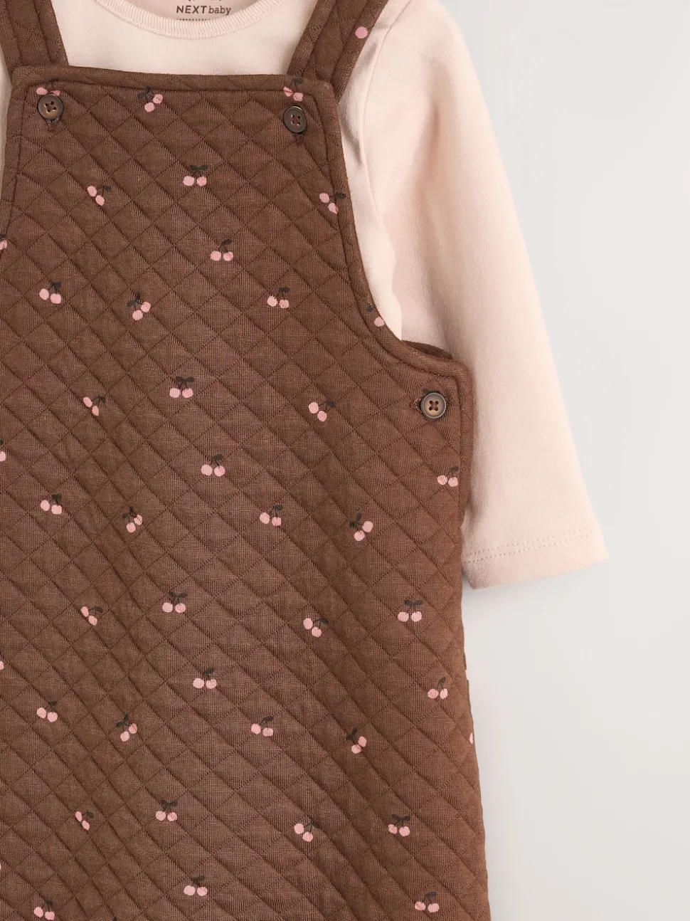 Brown Cherry Quilted Dungaree and Bodysuit Baby 2 Piece Set (0mths-3yrs)