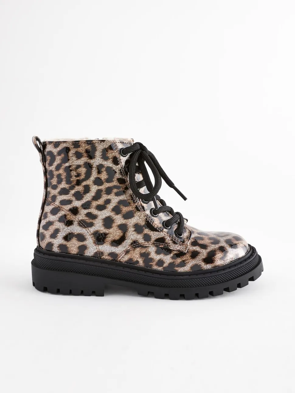 Brown Animal Print Wide Fit (G) Warm Lined Lace-Up Ankle Boots