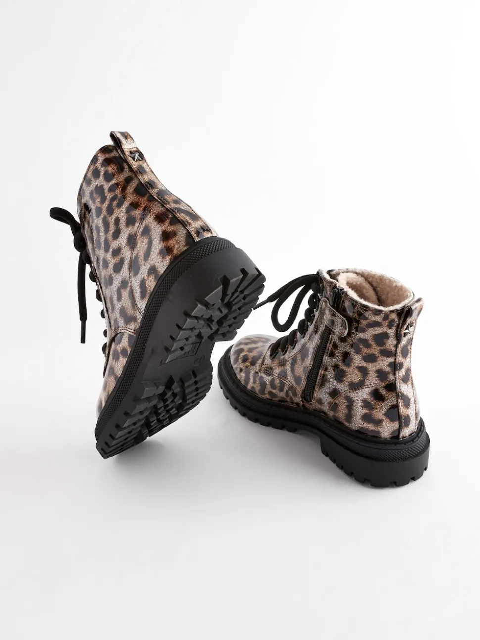 Brown Animal Print Wide Fit (G) Warm Lined Lace-Up Ankle Boots