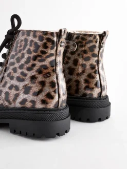 Brown Animal Print Wide Fit (G) Warm Lined Lace-Up Ankle Boots