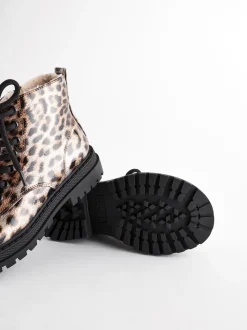 Brown Animal Print Wide Fit (G) Warm Lined Lace-Up Ankle Boots