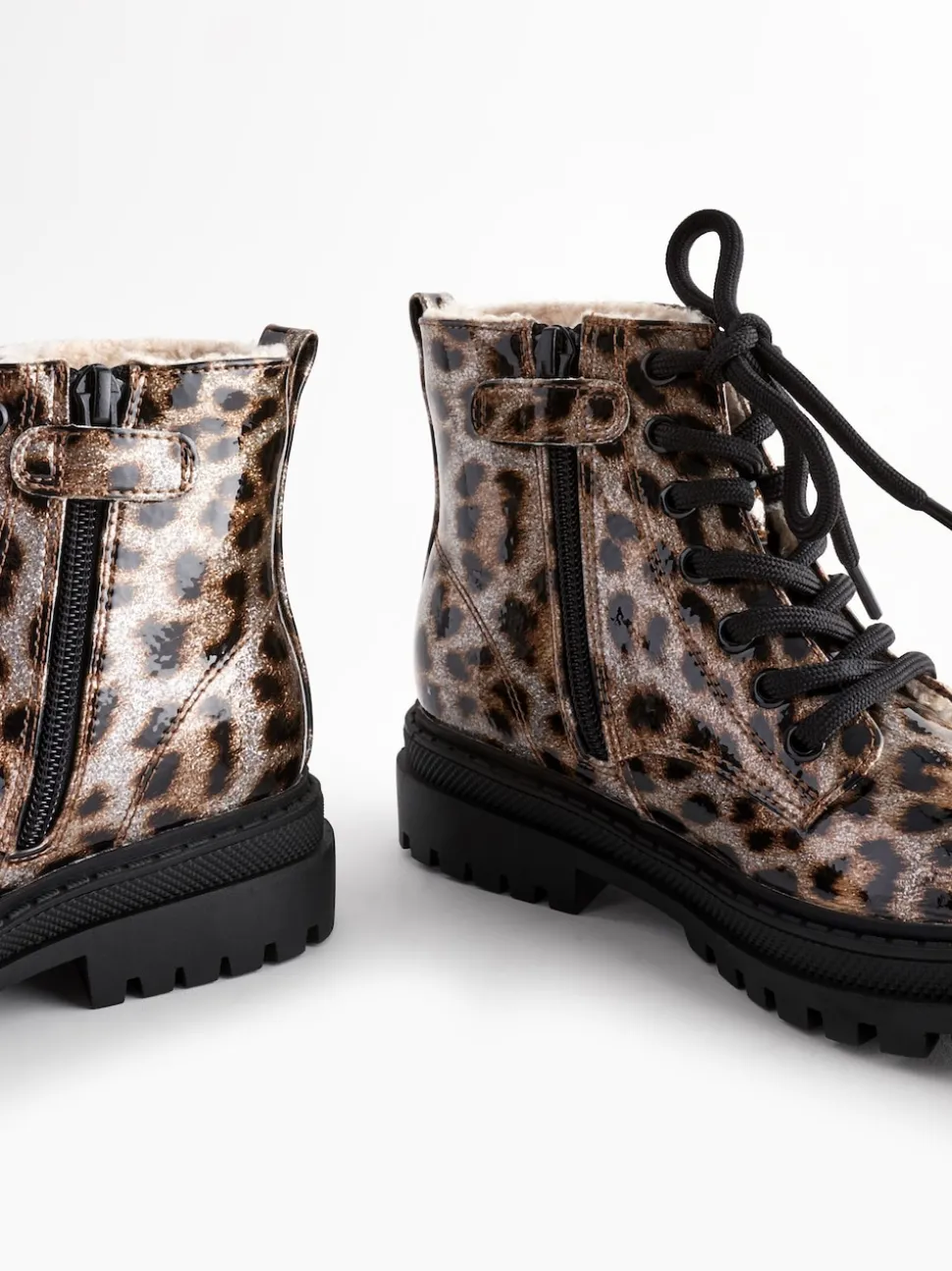 Brown Animal Print Wide Fit (G) Warm Lined Lace-Up Ankle Boots