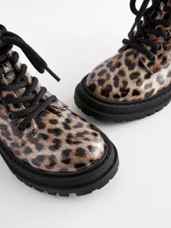 Brown Animal Print Wide Fit (G) Warm Lined Lace-Up Ankle Boots