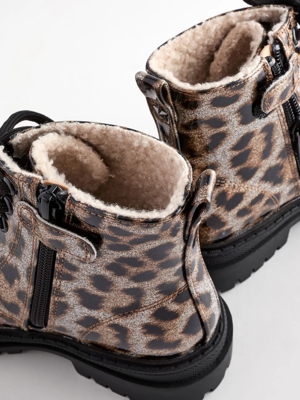 Brown Animal Print Wide Fit (G) Warm Lined Lace-Up Ankle Boots