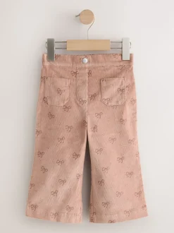 Brown Bow Print Cord Flare Trousers (3mths-7yrs)