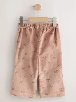 Brown Bow Print Cord Flare Trousers (3mths-7yrs)