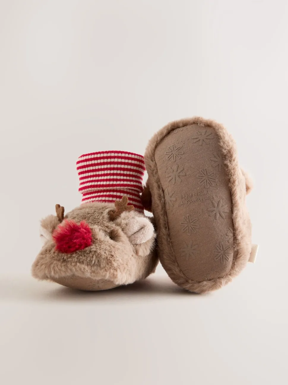 Brown Christmas Reindeer Baby Sock Top Boots (0-18mths)