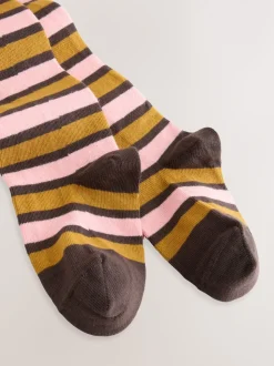 Brown/Cream Cotton Rich Stripe Tights