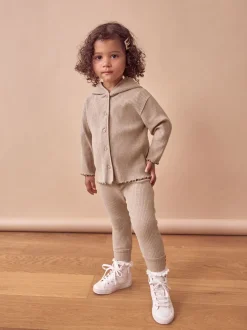 Brown Ribbed Hooded Cardigan and Leggings Set (3mths-7yrs)