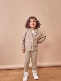 Brown Ribbed Hooded Cardigan and Leggings Set (3mths-7yrs)
