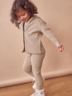 Brown Ribbed Hooded Cardigan and Leggings Set (3mths-7yrs)