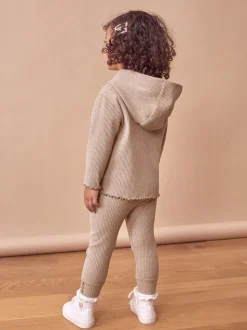 Brown Ribbed Hooded Cardigan and Leggings Set (3mths-7yrs)